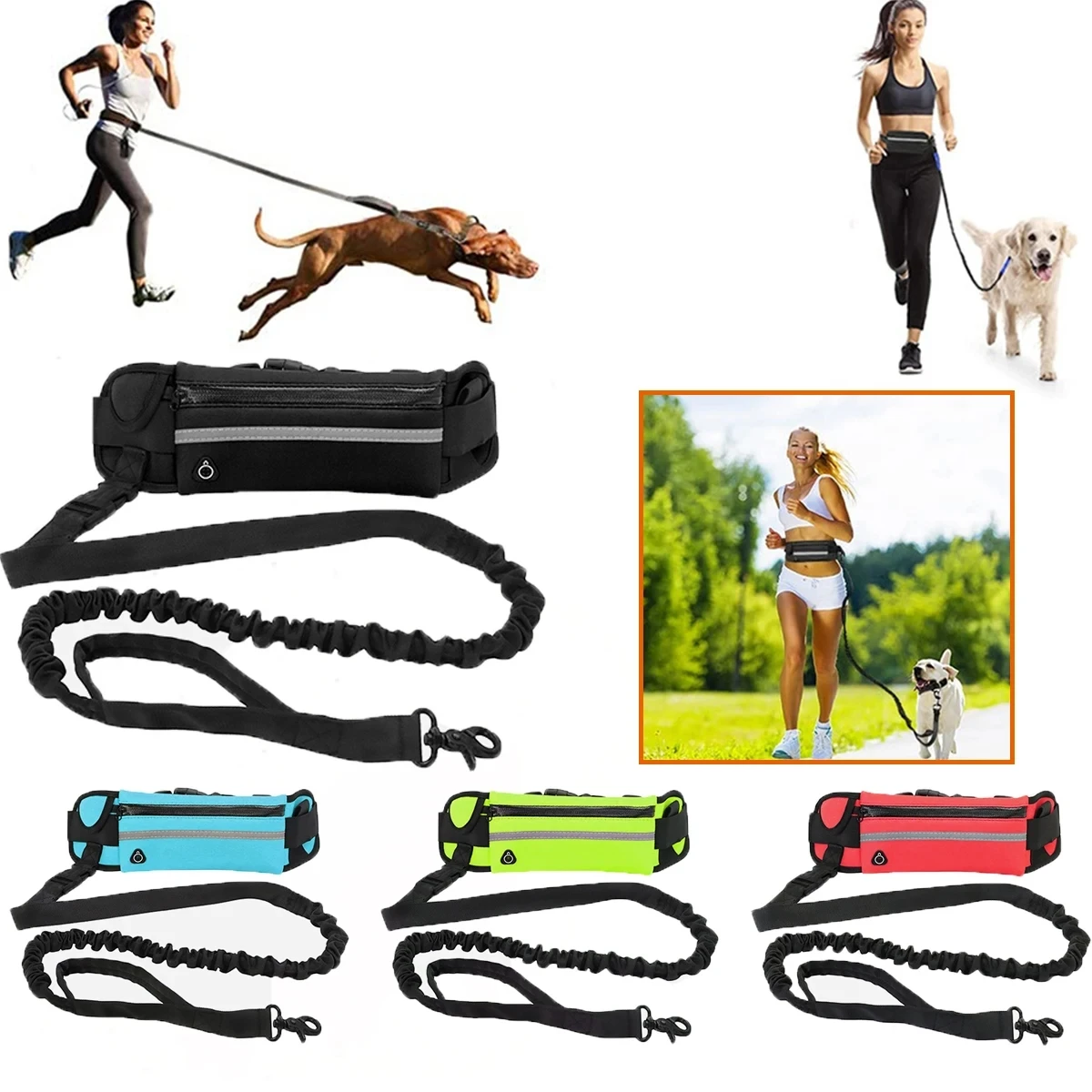 Hands Free Dog Running Leash Waist Belt - Correa para perros con diseño de