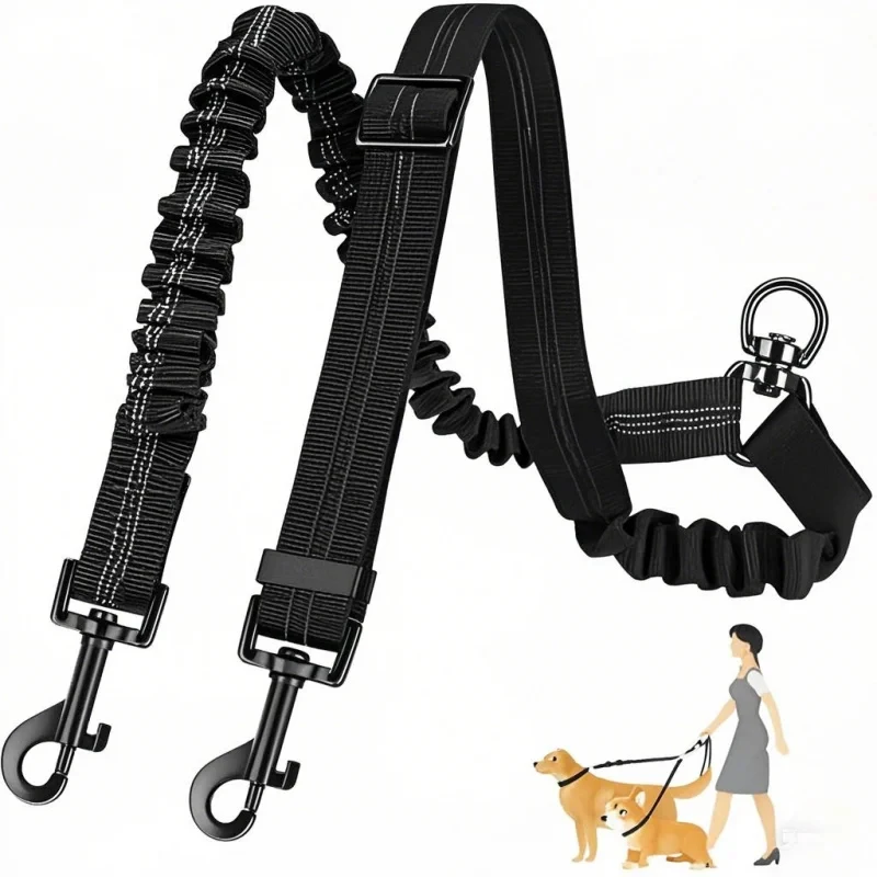 Bungee Dog Leash Shock Absorbing - Correa doble para perros con sistema