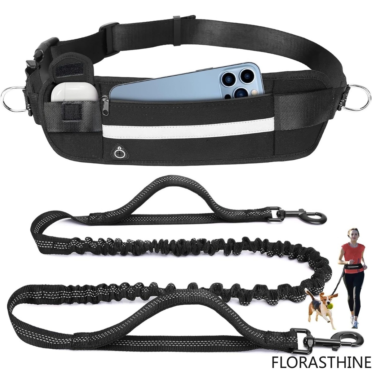 Hands Free Dog Running Leash Waist Belt - Correa para Perros 2 en 1