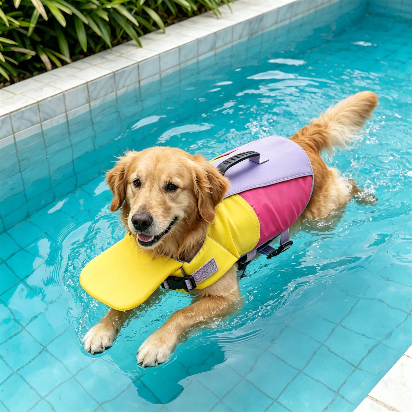 Dog Life Jacket Vest Buoyancy Handle - Chaleco salvavidas ajustable para perros con