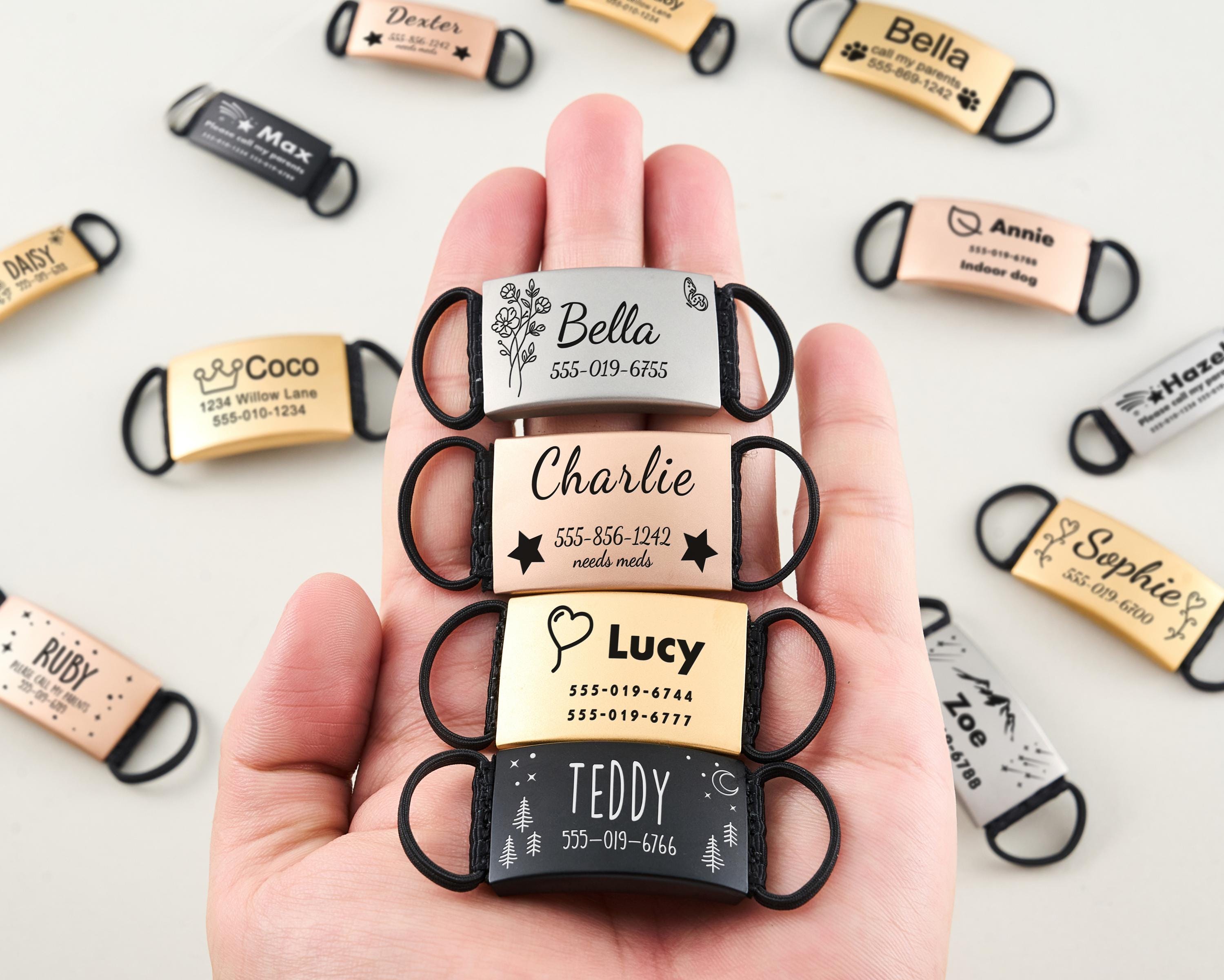 Reflective Dog Collar Personalized Engraved - Etiqueta de Identificación Silenciosa para Mascotas,