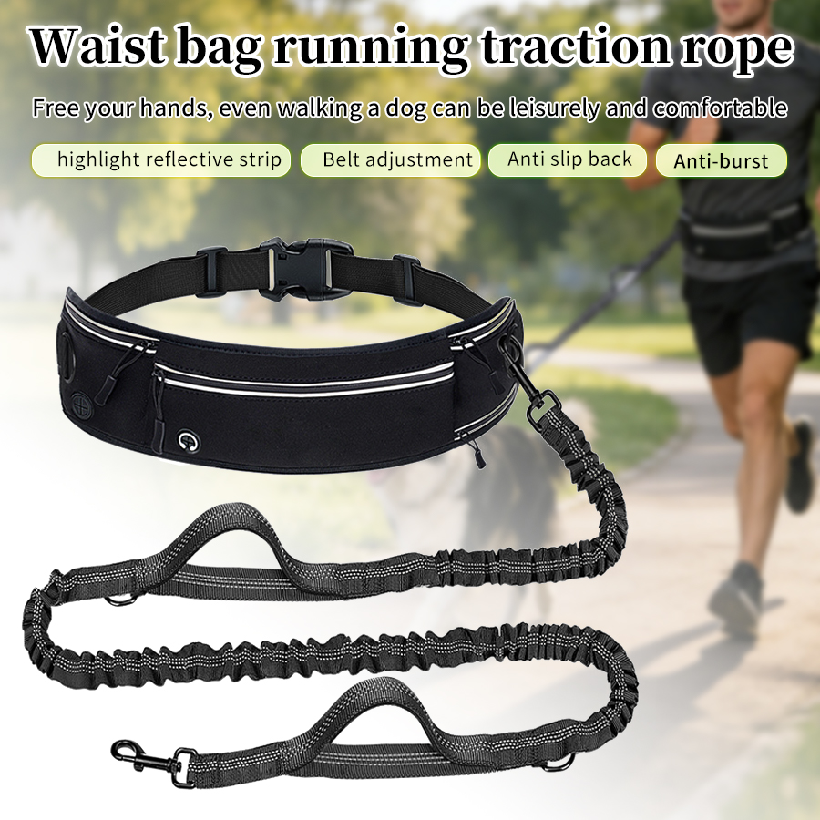 Hands Free Dog Running Leash Waist Belt - Correa Plegable Reflectante para Perro con
